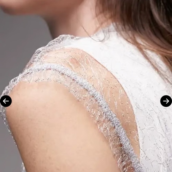 🆕 TOPSHOP Metallic Layered Mesh Sleeveless White Top - Picture 5 of 8